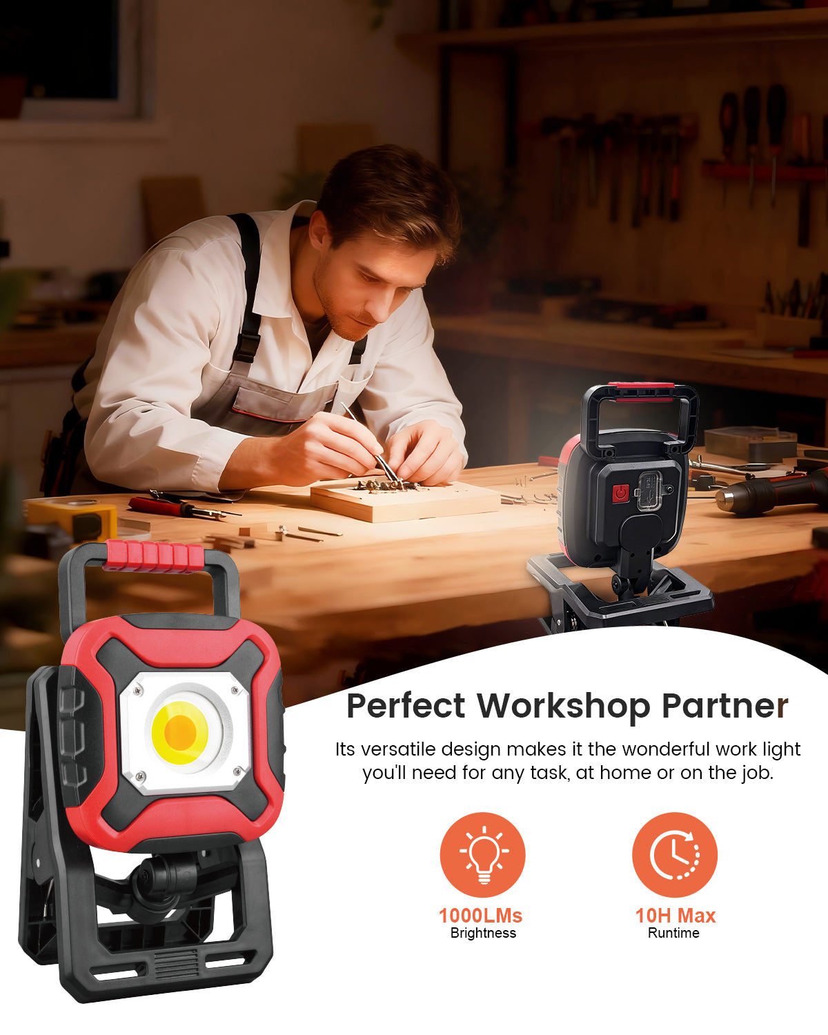 JumJam Rechargeable Work Light, Magnetic Rechargeable Lamp Battery Powered
