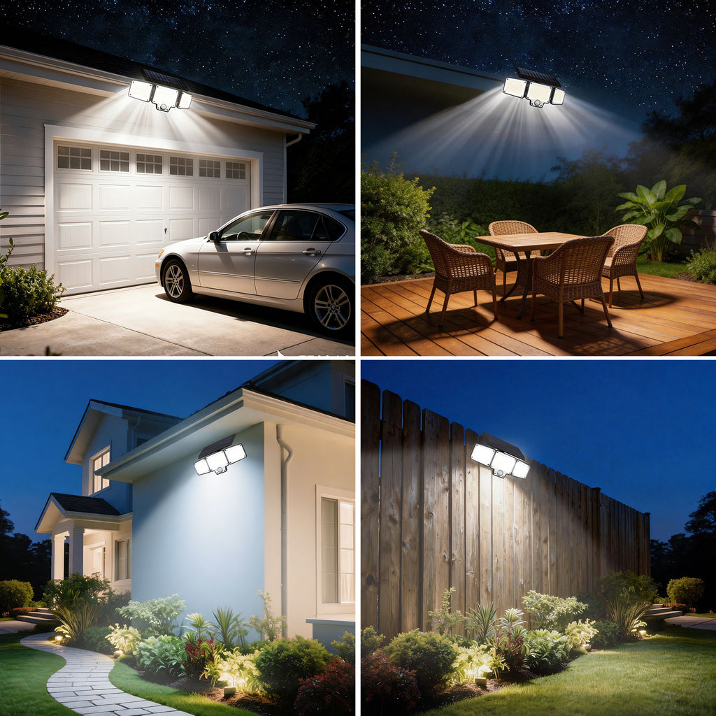 JumJam Security Lights Outdoor Motion Sensor, Solar Flood Lights Outdoor, 275 LED, 3 Adjustable Heads, Type-C Charging, Waterproof Wirless Solar Lights Outdooor Garden for Porch Driveway Patio