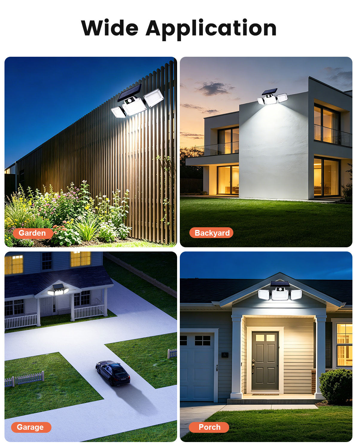 JumJam Solar Flood Lights, Security Lights Outdoor Motion Sensor for Garden, 280 LED, 3 Adjustable Heads Motion Sensor Light, Waterproof Wireless Solar Lights Outdoor Garden for Garage Driveway Patio