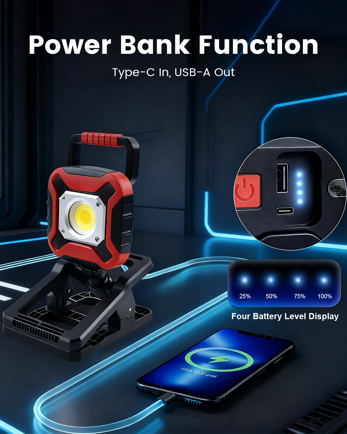 JumJam Rechargeable Work Light, Magnetic Rechargeable Lamp Battery Powered