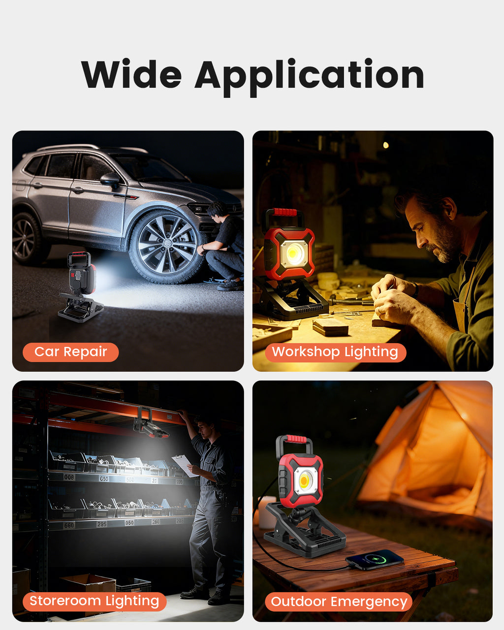 JumJam Rechargeable Work Light, Magnetic Rechargeable Lamp Battery Powered