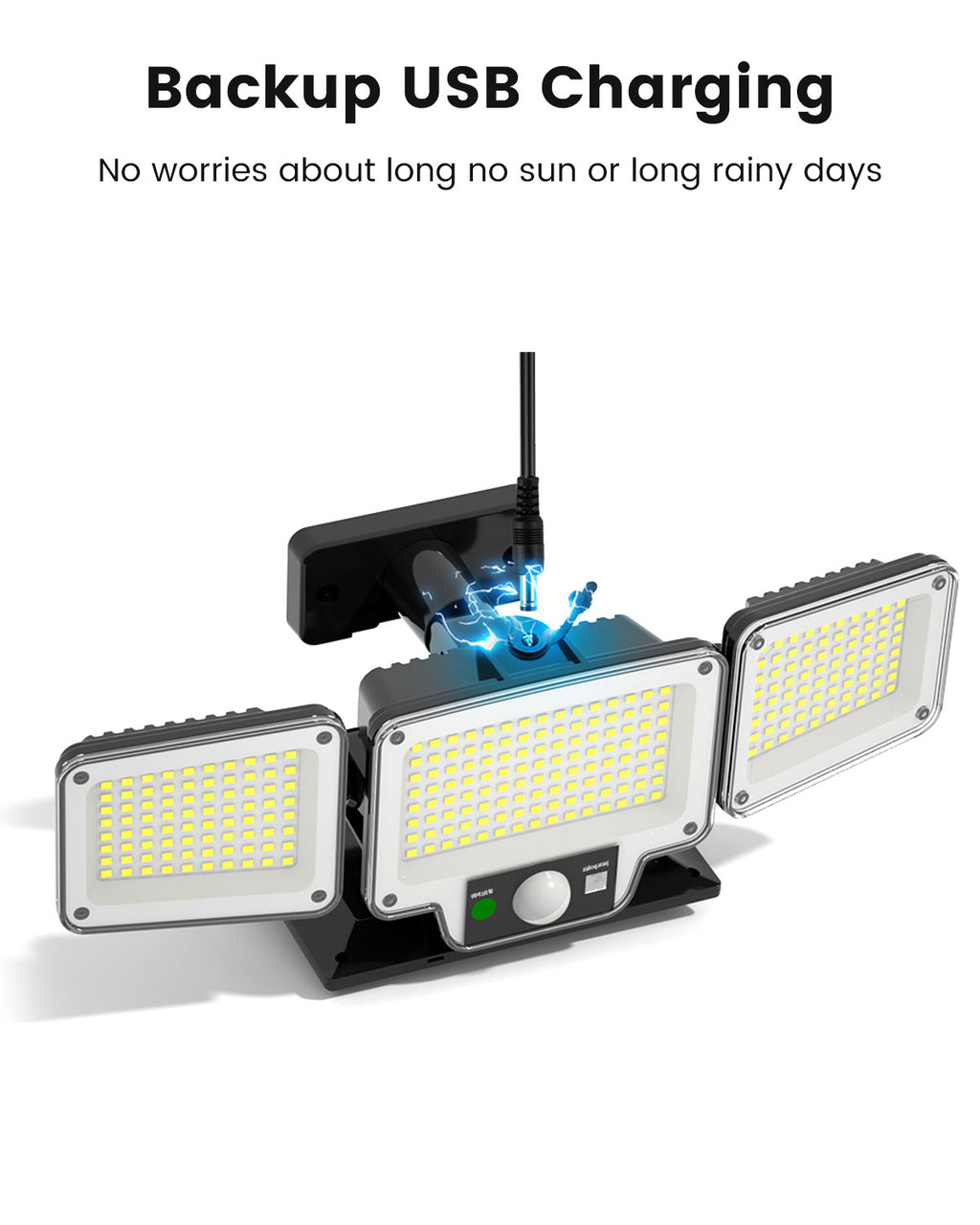JumJam Solar Flood Lights, Security Lights Outdoor Motion Sensor for Garden, 280 LED, 3 Adjustable Heads Motion Sensor Light, Waterproof Wireless Solar Lights Outdoor Garden for Garage Driveway Patio