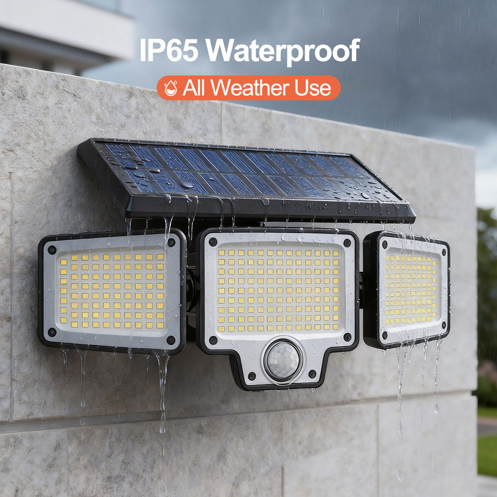 JumJam Security Lights Outdoor Motion Sensor, Solar Flood Lights Outdoor, 275 LED, 3 Adjustable Heads, Type-C Charging, Waterproof Wirless Solar Lights Outdooor Garden for Porch Driveway Patio