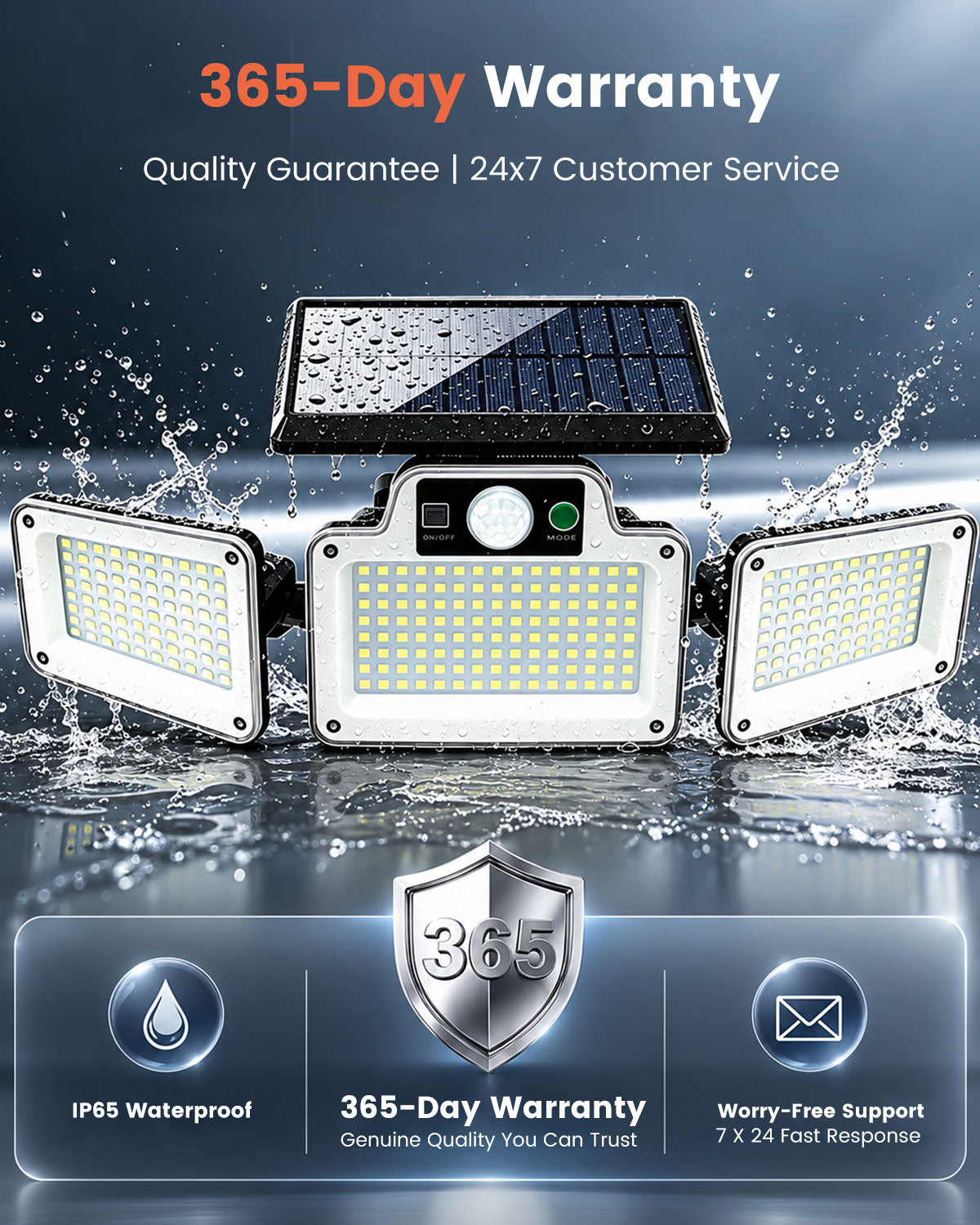 JumJam Solar Flood Lights, Security Lights Outdoor Motion Sensor for Garden, 280 LED, 3 Adjustable Heads Motion Sensor Light, Waterproof Wireless Solar Lights Outdoor Garden for Garage Driveway Patio