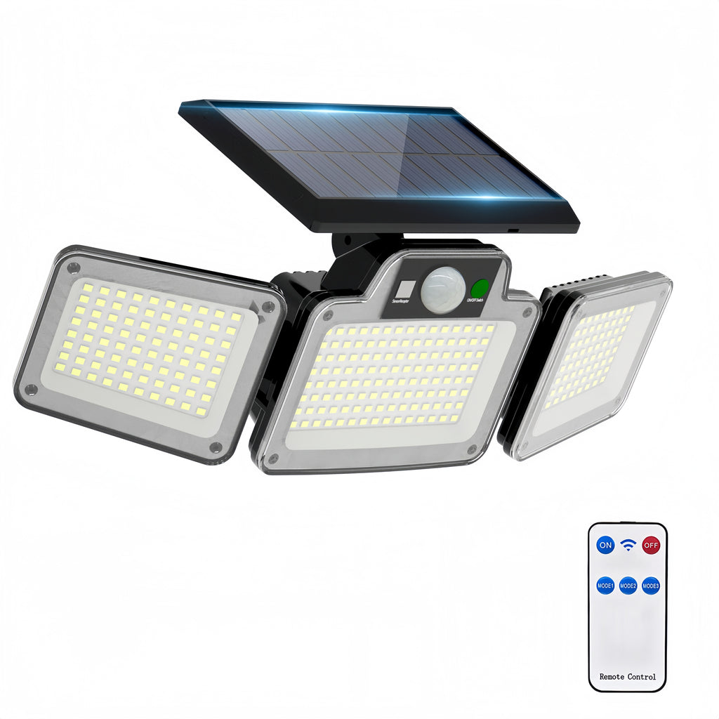 JumJam Solar Flood Lights, Security Lights Outdoor Motion Sensor for Garden, 280 LED, 3 Adjustable Heads Motion Sensor Light, Waterproof Wireless Solar Lights Outdoor Garden for Garage Driveway Patio