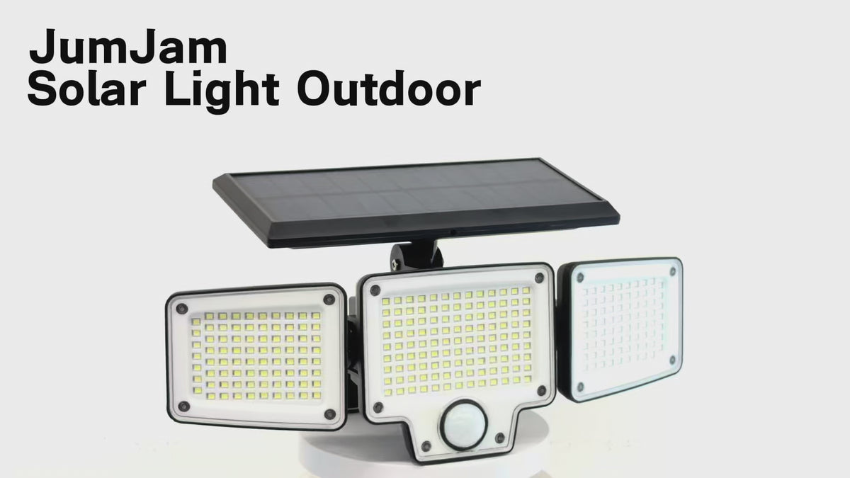 JumJam Security Lights Outdoor Motion Sensor, Solar Flood Lights Outdoor, 275 LED, 3 Adjustable Heads, Type-C Charging, Waterproof Wirless Solar Lights Outdooor Garden for Porch Driveway Patio